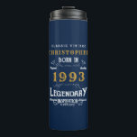 30th Birthday Born 1993 Legend Blue Gold Add Name Thermal Tumbler<br><div class="desc">Birthday "Original Quality Legendary Inspiration" thermal tumbler. Add the name and year as desired in the template fields creating a unique birthday celebration item. Team this up with the matching gifts,  party accessories,  and clothing available in our store www.zazzle.com/store/thecelebrationstore</div>