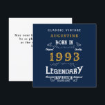 30th Birthday Born 1993 Legend Blue Gold Greeting Card<br><div class="desc">Say Happy Birthday. Add your name,  year and message to this personalized birthday greeting card. A wonderful custom blue birthday card with white and gold vintage style typography. More gifts and party supplies available with the "Legendary" design in the store.</div>