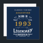 30th Birthday Born 1993 Legend Blue Gold Greeting Card<br><div class="desc">Say Happy Birthday. Add your name,  year and message to this personalized birthday greeting card. A wonderful custom blue birthday card with white and gold vintage style typography. More gifts and party supplies available with the "Legendary" design in the store.</div>