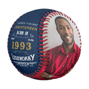30th Birthday Born 1993 Monogram Photo Legend Blue Baseball