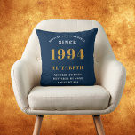 30th Birthday Born 1994 Loved Add Your Name Blue Throw Pillow<br><div class="desc">For those born in 1994 and celebrating their 30th birthday we have the ideal surprise birthday party throw pillow gift. The blue background with a white and gold design is simple and yet elegant. Easily customize the text to the front and the interior of these party supplies using the template...</div>