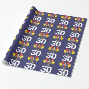 30th Birthday Boxer dog blue gift wrapping paper