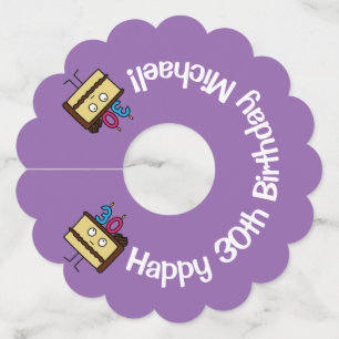 30th Birthday Cake with Candles chocolate icing Wine Glass Tag