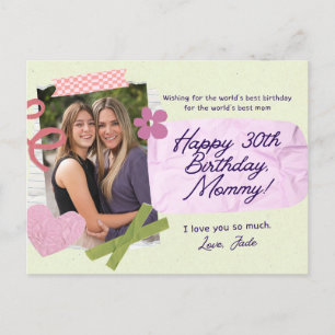30th Birthday Card Greeting in Green Pink Purple
