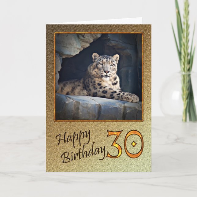 30th Birthday Card with a snow leopard (Front)