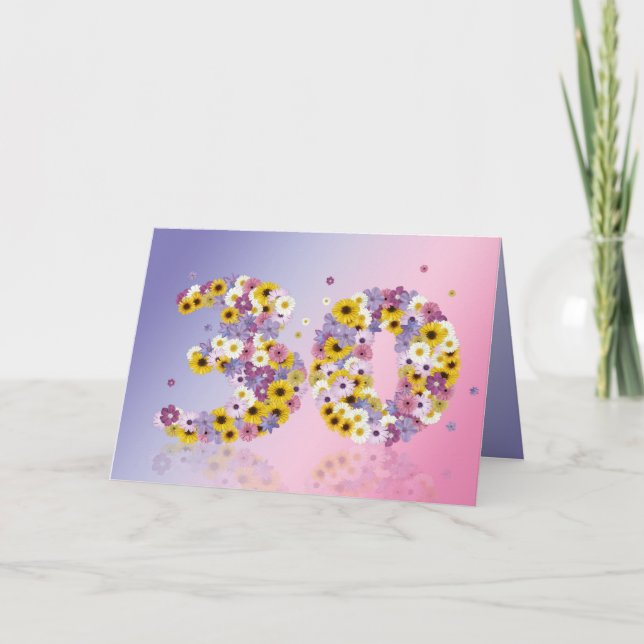 30th birthday card with flowery letters (Front)