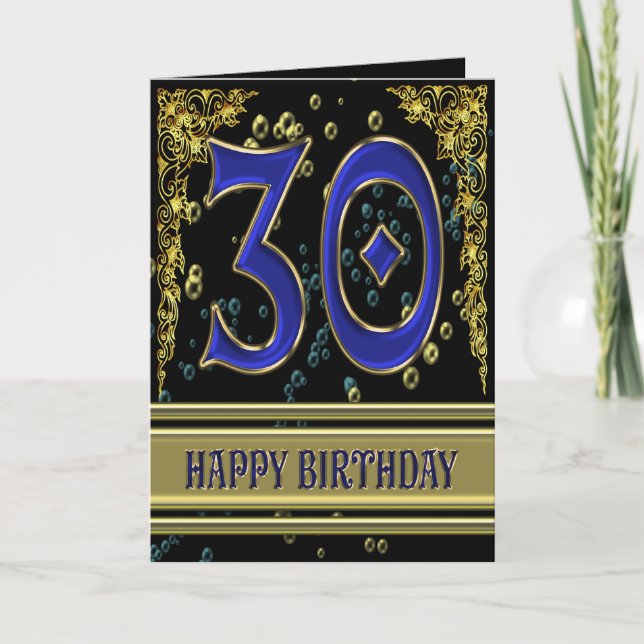 30th birthday card with gold and bubbles (Front)