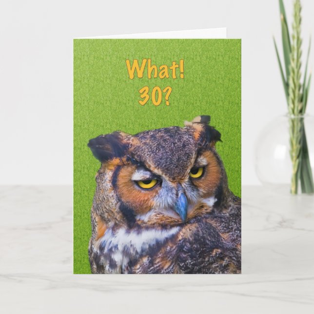 30th Birthday Card with Great Horned Owl Bird (Front)