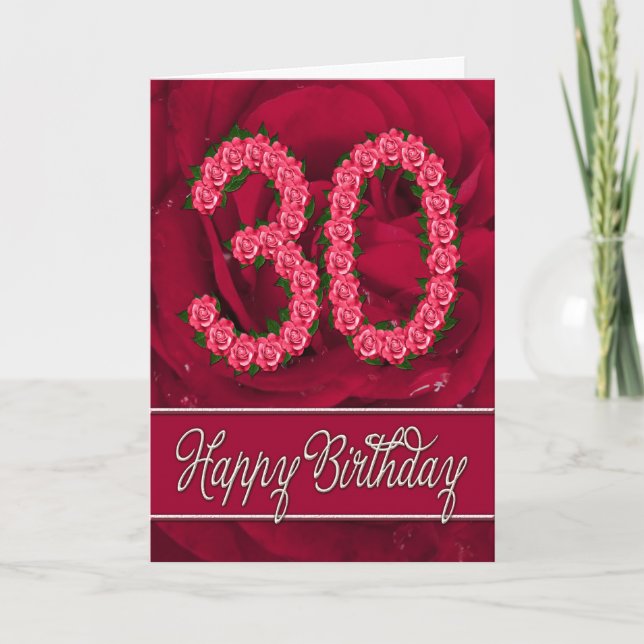 30th birthday card with roses and leaves (Front)