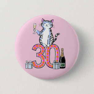 30th birthday cat celebration 30 years thirty 2 inch round button