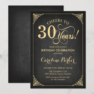 30th Birthday - Chalkboard Gold Invitation
