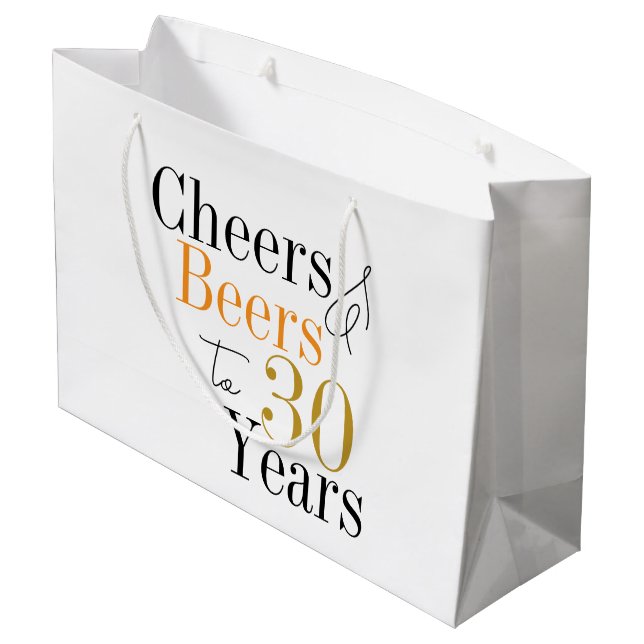 30th Birthday Cheers Beers Minimal Party Favour Large Gift Bag (Back Angled)