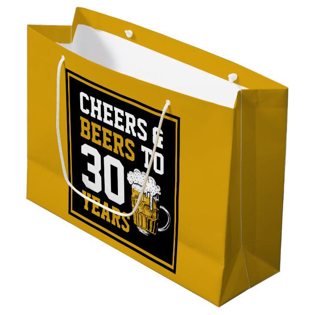 30th Birthday Cheers & Beers to 30 Years Large Gift Bag (Front Angled)