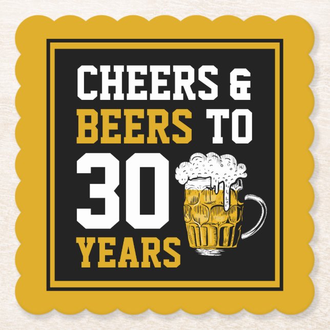 30th Birthday Cheers & Beers to 30 Years Paper Coaster (Front)