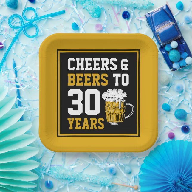 30th Birthday Cheers & Beers to 30 Years Paper Plate (Party)