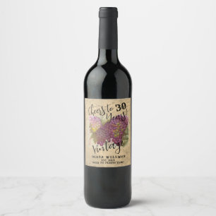 30th Birthday Cheers to 30 Years Rustic Vineyard Wine Label