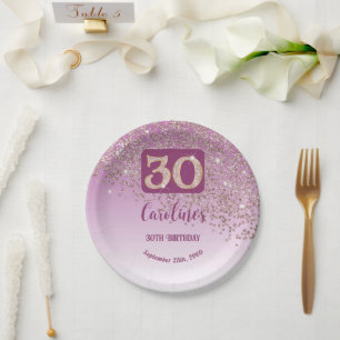 30th Birthday Chic Falling Rose Gold Glitter Paper Plate