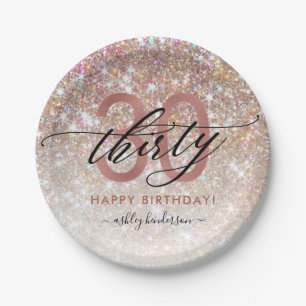 30th Birthday Chic Glitter Ombre Card Paper Plate