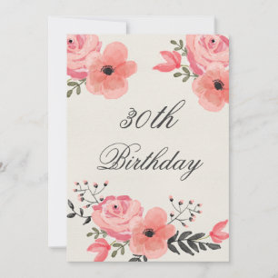 30th Birthday Chic Watercolor Flowers Invitation