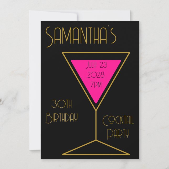 30th Birthday Cocktail Party Black Gold Birthday Invitation (Front)