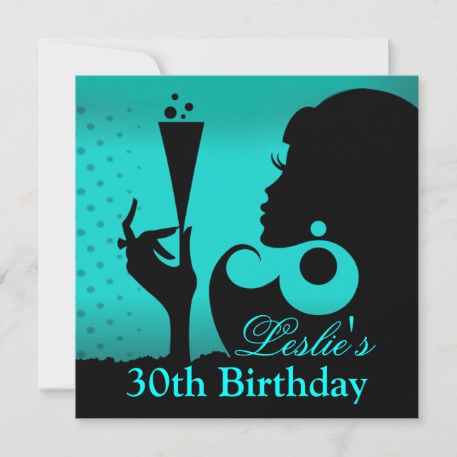 30th Birthday Cocktail Party teal Invitation (Front)