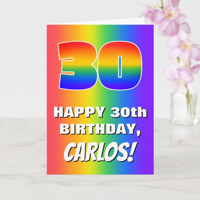 30th Birthday: Colorful, Fun Rainbow Pattern # 30 Card (Orchid)