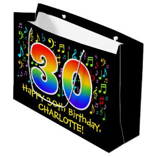 30th Birthday - Colorful Music Symbols, Rainbow 30 Large Gift Bag