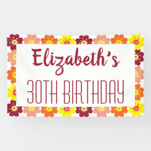 30th Birthday Colourful Flowers Party Banner