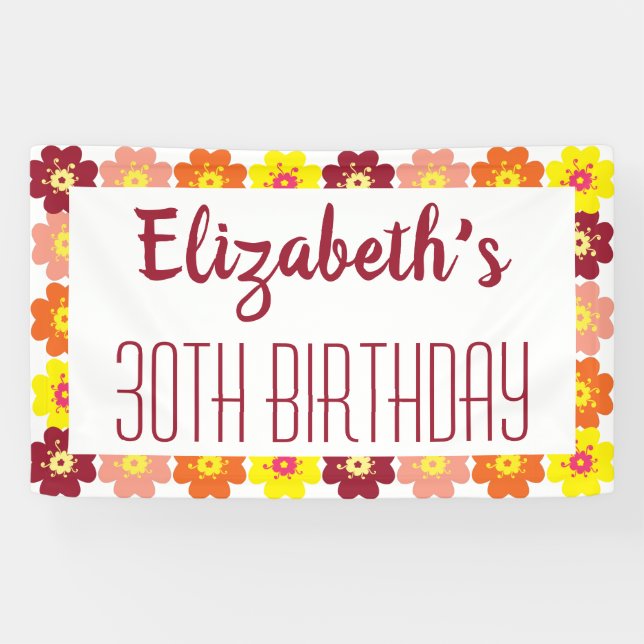30th Birthday Colourful Flowers Party Banner (Horizontal)