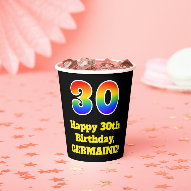 30th Birthday: Colourful, Fun, Exciting, Rainbow 3 Paper Cups (Insitu)