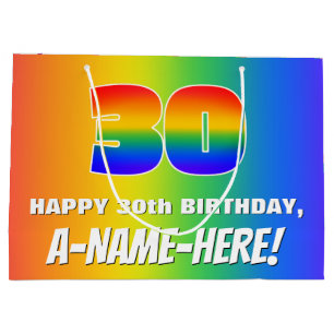 30th Birthday: Colourful, Fun Rainbow Pattern # 30 Large Gift Bag