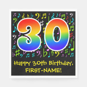30th Birthday - Colourful Music Symbols, Rainbow 3 Napkin