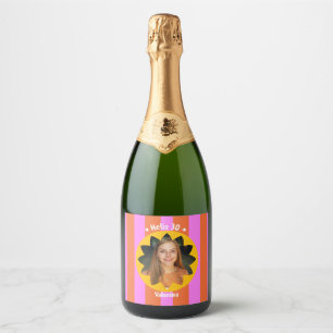 30th birthday colourful photo pink yellow trendy sparkling wine label