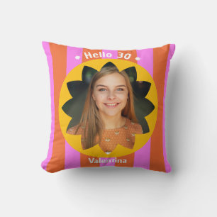 30th birthday colourful photo pink yellow trendy throw pillow