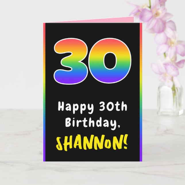 30th Birthday: Colourful Rainbow # 30, Custom Name Card (Orchid)