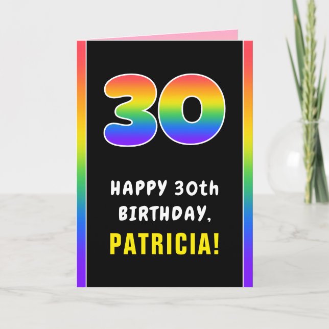 30th Birthday: Colourful Rainbow # 30, Custom Name Card (Front)
