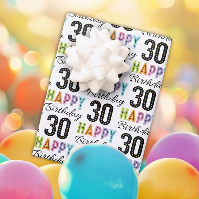 30th Birthday Colourful Typography  Wrapping Paper (Creator Uploaded)