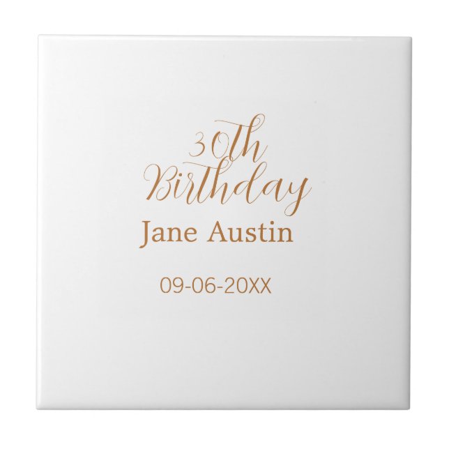 30th birthday copper brown simple stylish name dat tile (Front)