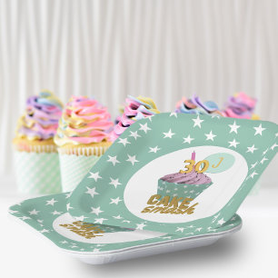 30th Birthday Cupcake Cake Smash Party Green Stars Paper Plate