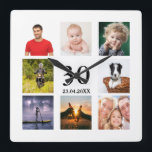 30th birthday custom photo collage guy square wall clock<br><div class="desc">A wall clock as a gift for a 30th birthday for a guy,  celebrating his life with a collage of 8 of your own photos.  Personalize and add age 30,  and a date.  Date of birth or the date of the anniversary.  Black coloured letters.  White background.</div>
