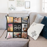 30th birthday custom photo collage woman black throw pillow<br><div class="desc">A unique gift for a womans 30th birthday, celebrating her life with a collage of 8 of your own photos, pictures. Personalize and add her name, age 30 and a date. A chic black background. Grey and white letters and numbers. The name is written with a modern hand lettered style...</div>