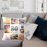 30th birthday custom photo collage woman white throw pillow<br><div class="desc">A unique gift for a womans 30th birthday, celebrating her life with a collage of 8 of your own photos, pictures. Personalize and add her name, age 30 and a date. A chic white background. Grey and black letters and numbers. The name is written with a modern hand lettered style...</div>