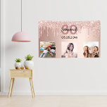 30th birthday custom photo rose gold pink glitter banner<br><div class="desc">For a 30th birthday as a party welcome banner or wall decoration. A collage of 3 of your photos of herself friends, family, interestsor pets. Personalize and add her name, age 30 and a date. Date of birth or the date of the birthday party. A girly rose gold, blush pink...</div>