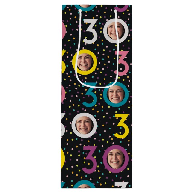 30th Birthday Customize Photo Wine Gift Bag (Front)
