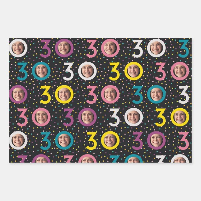 30th Birthday Customize Photo Wrapping Paper Sheet (Front)