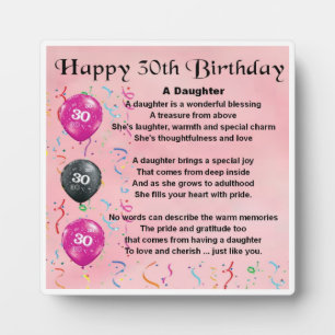 30th  Birthday Daughter Poem Plaque
