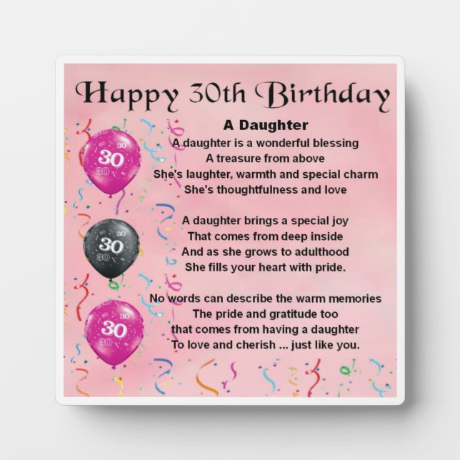 30th  Birthday Daughter Poem Plaque (Front)