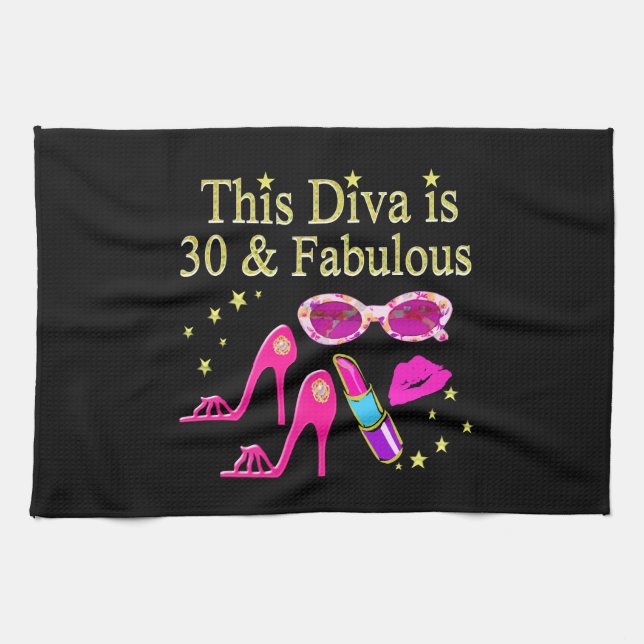 30TH BIRTHDAY DAZZLING DIVA DESIGN KITCHEN TOWEL (Horizontal)