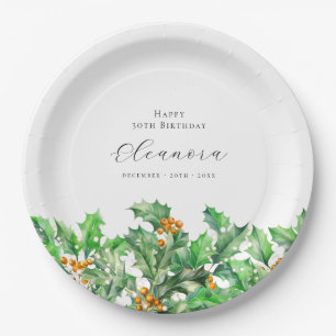 30th Birthday December Birth Flower Holly Custom Paper Plate