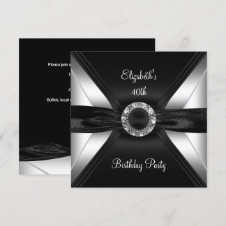 30th Birthday Diamond Image Black White Silver Invitation